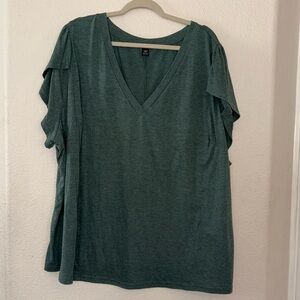 SHEIN Teal V-Neck Short Sleeve T-Shirt Top Size 32/34